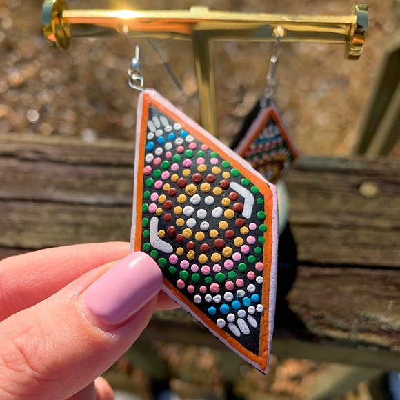 Hand Crafted Jewelry - Hand Painted Dotted Diamond Earrings